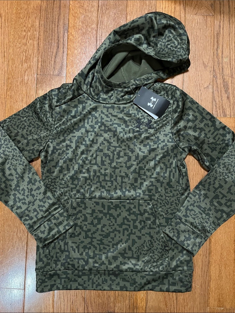NWT Under Armour Olive Green Digital Camo Pullover Hoodie Sz YM
